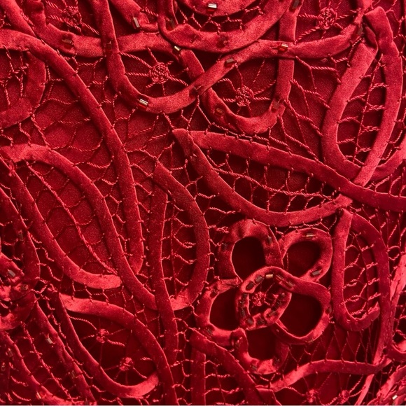 Silken Poetry Vintage 100% Silk Blouse Size M Merlot Red Lace Overlay Party Date - Picture 9 of 10